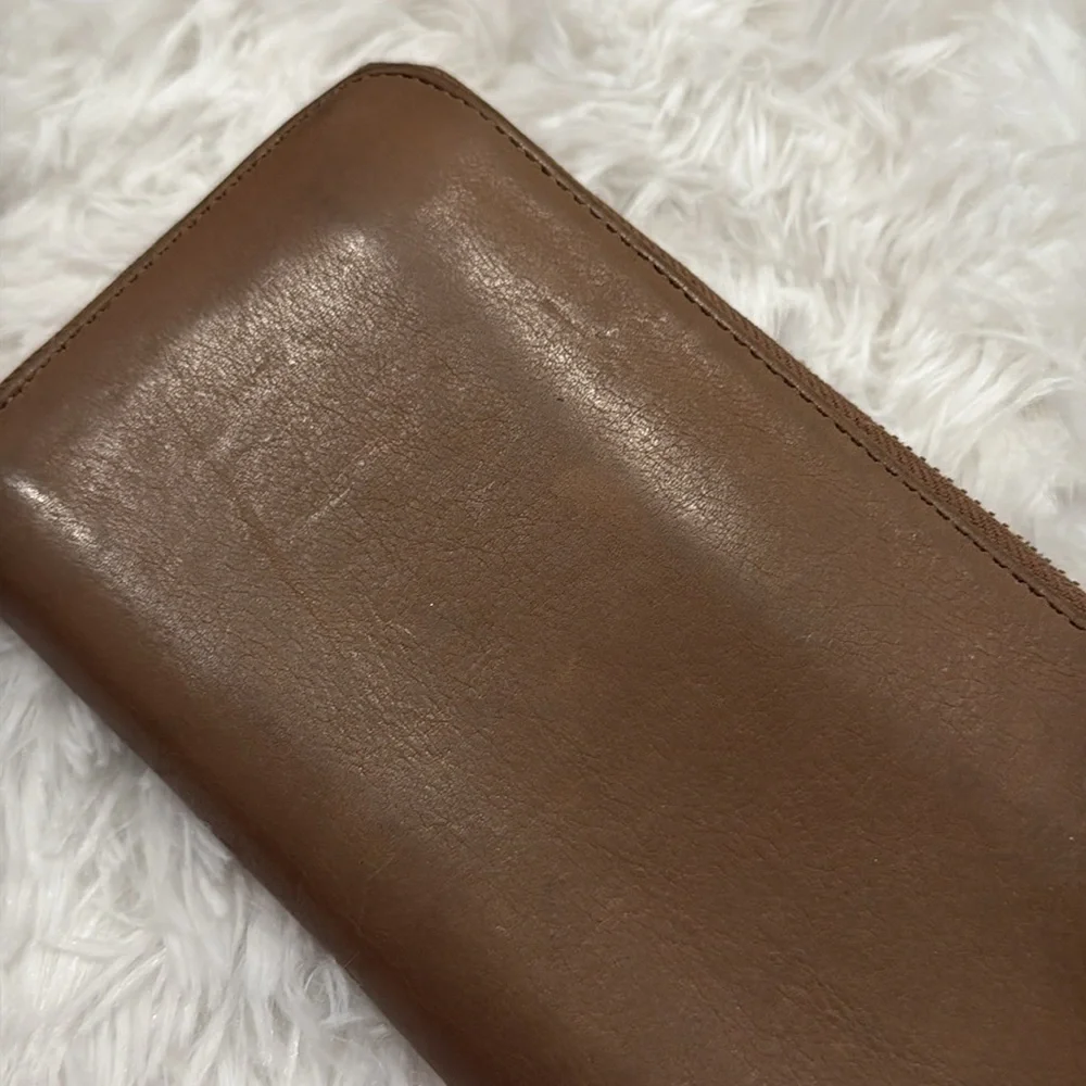 Tory Burch Robinson Taupe Zip-Around Leather Wallet Bow Detail Women’s